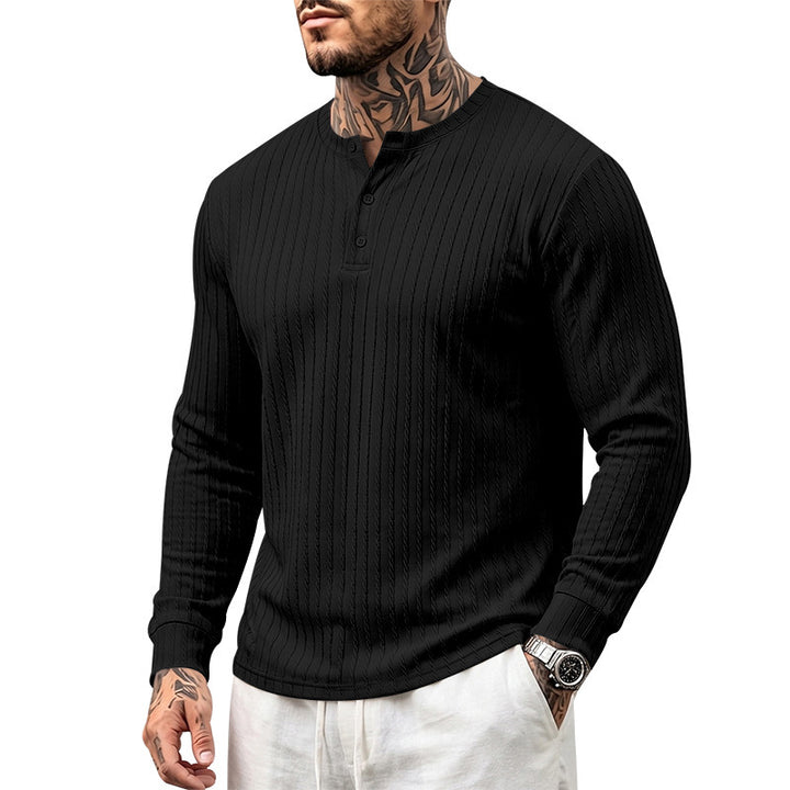 Herren Feinstrick-Henley mit Stehkragen und Zopfmuster Drune