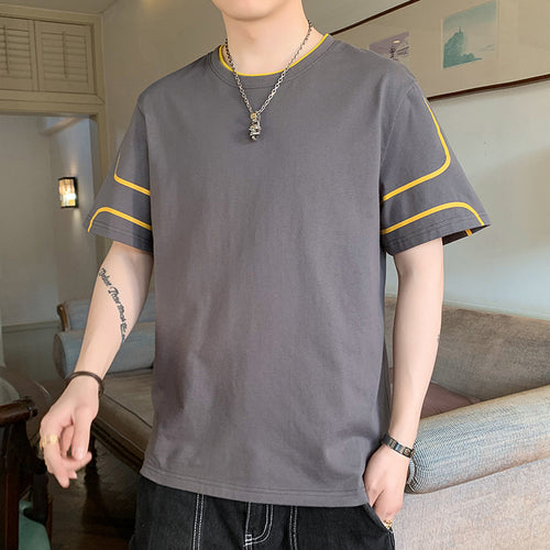 Herren Oversize-T-Shirt aus Baumwollmix mit Kontrastpaspelierung und Dropped-Shoulder Drune