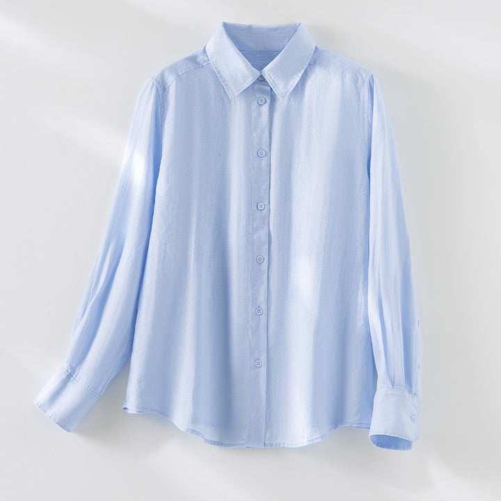 Damen Locker fallende Leinenmix-Bluse mit Hemdkragen und Manschetten Drune