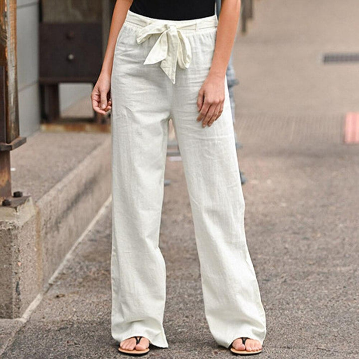 Damen Weite Lounge-Hose mit hohem Gummibund und dekorativem Bindeband Drune