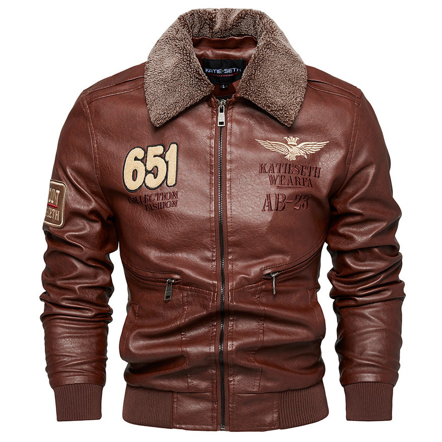 Herren Robuste Lederjacke mit abnehmbarem Teddykragen Drune