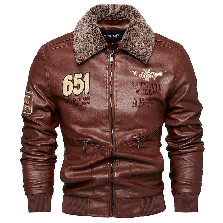 Herren Robuste Lederjacke mit abnehmbarem Teddykragen Drune