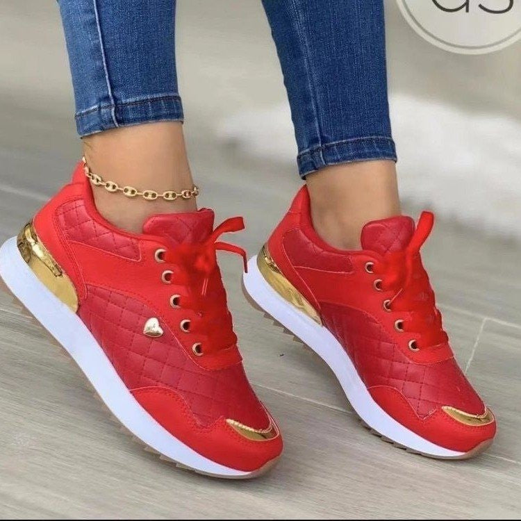 Damen Gepolsterte Sneaker mit Stepp-Optik und goldenen Akzenten Drune