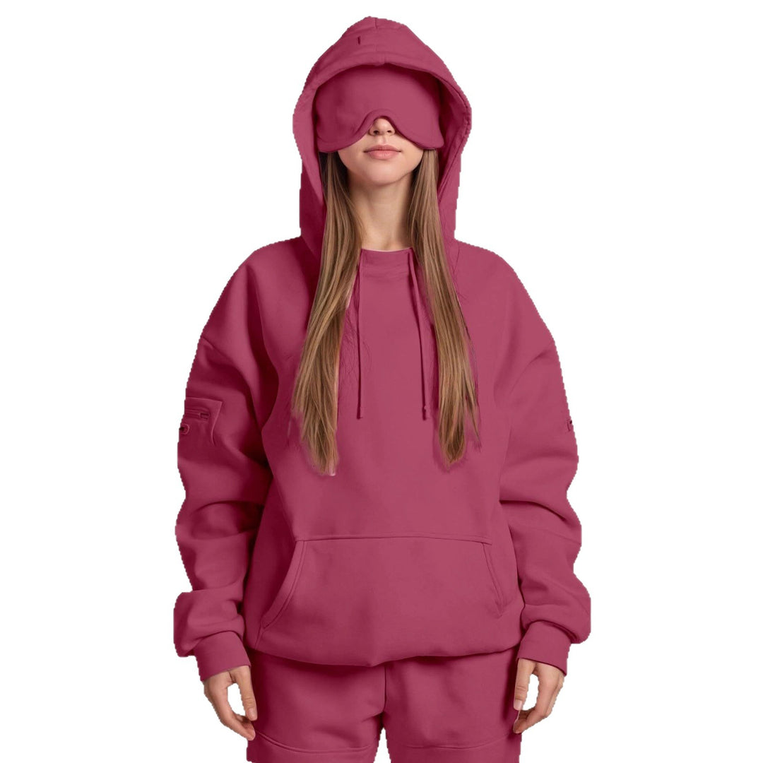 Damen kuscheliger Oversized Hoodie mit integrierter Augenmaske Drune