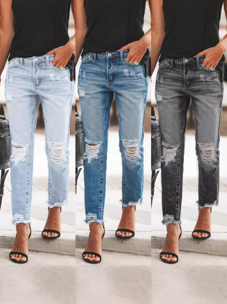 Damen Ripped Denim mit lässigem Schnitt und ausgefranstem Saum Drune