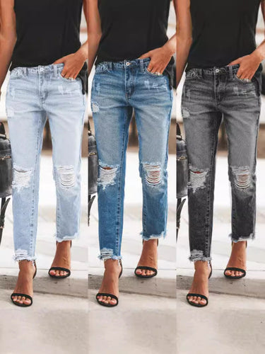 Damen Ripped Denim mit lässigem Schnitt und ausgefranstem Saum Drune