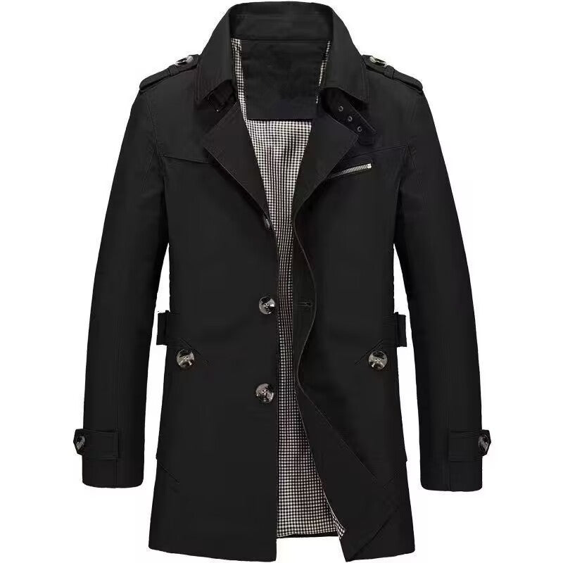Herren Doppelreihiger Trenchcoat mit Epauletten und karierter Innenseite Drune