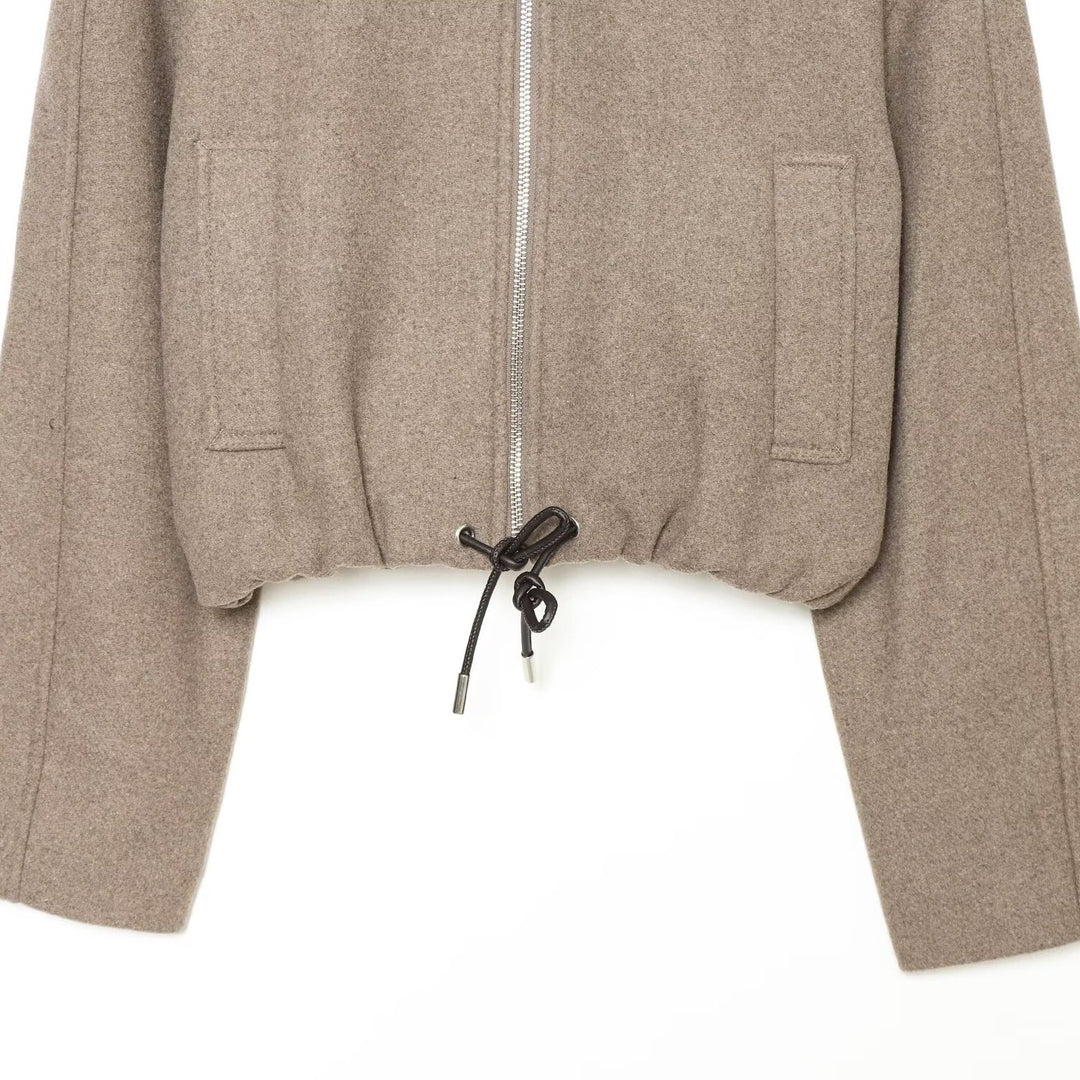 Damen Kurze Wollmix-Jacke mit Frontreißverschluss und Kordelzugsaum Drune