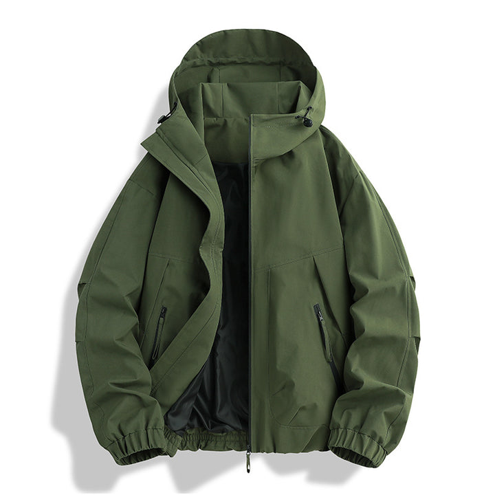 Herren wasserdichter Hooded-Utility-Parka mit verschweißten Nähten, verstellbarer Kapuze und verdeckten Reißverschlusstaschen Drune