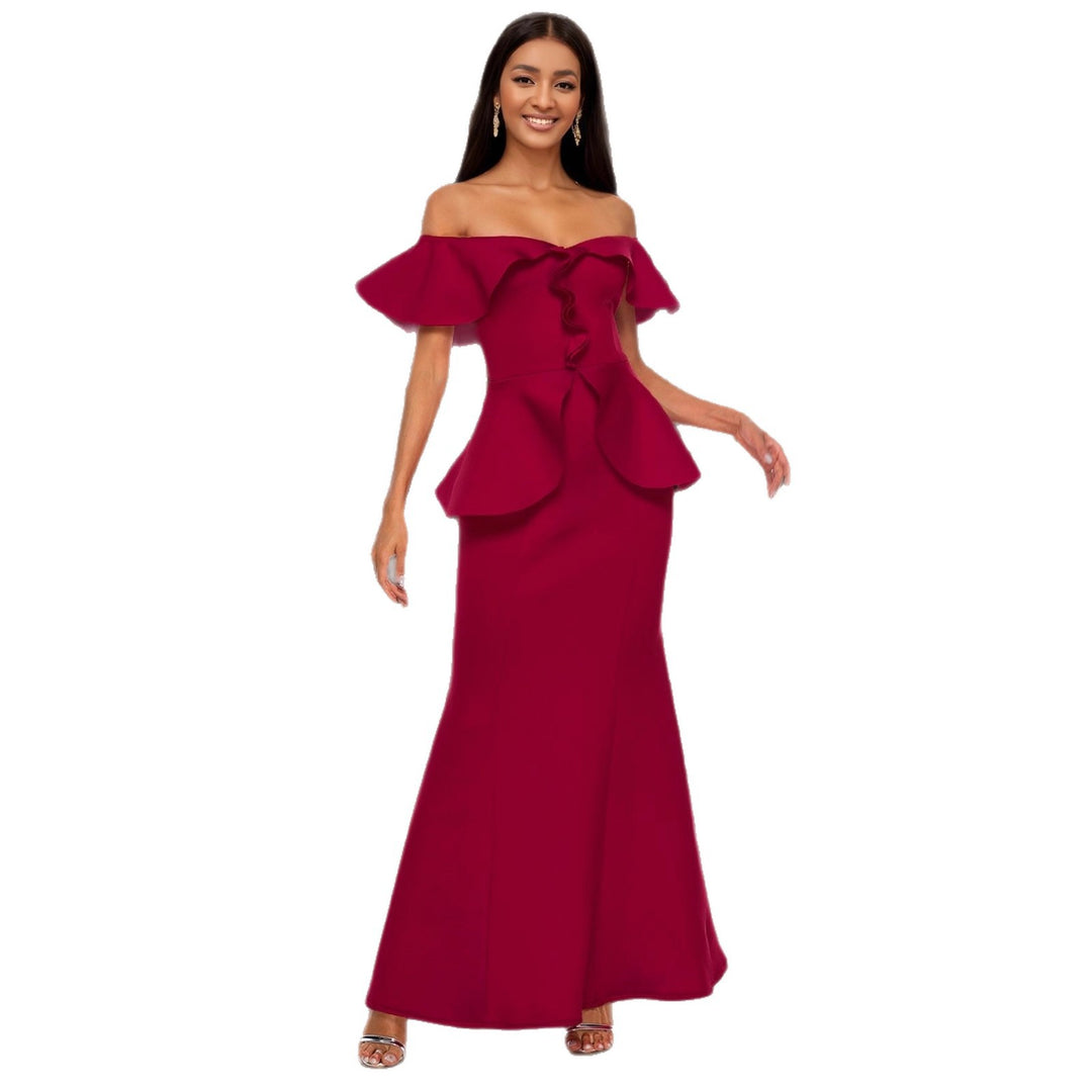 Damen elegantes Abendkleid mit schulterfreiem Design und voluminösem Saum Drune