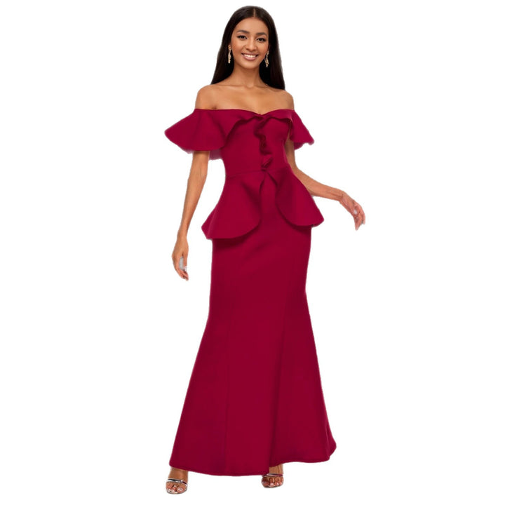Damen elegantes Abendkleid mit schulterfreiem Design und voluminösem Saum Drune