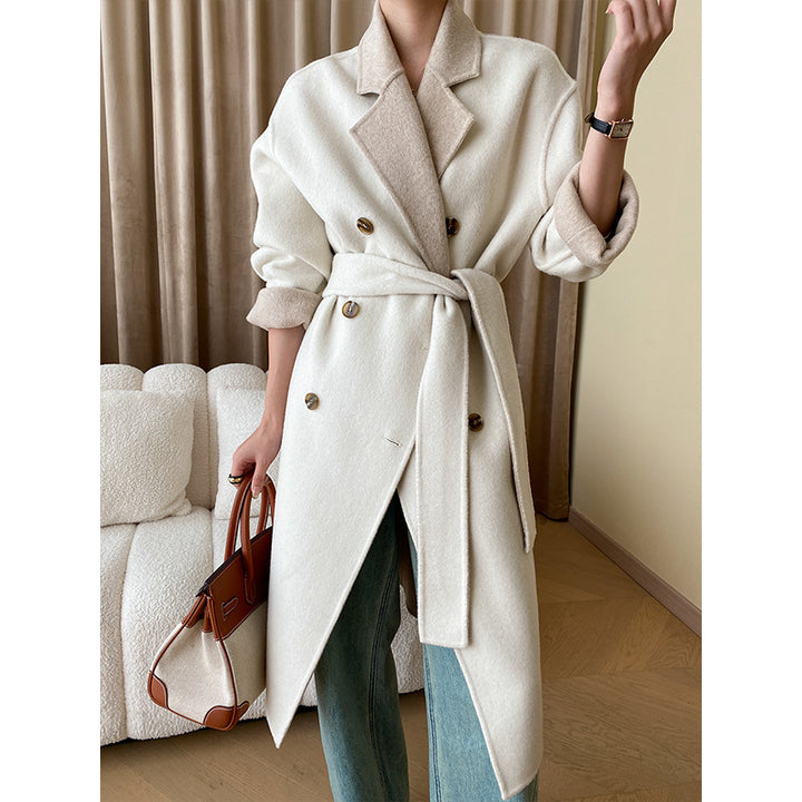Damen eleganter Trenchcoat mit doppelter Knopfdetail und modernem Gürtel Drune