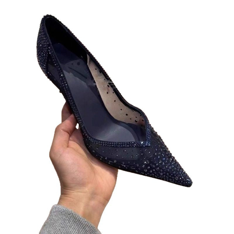 Damen Transparente Mesh‑Stiletto‑Pumps mit spitzer Zehenpartie und Strassbesatz Drune