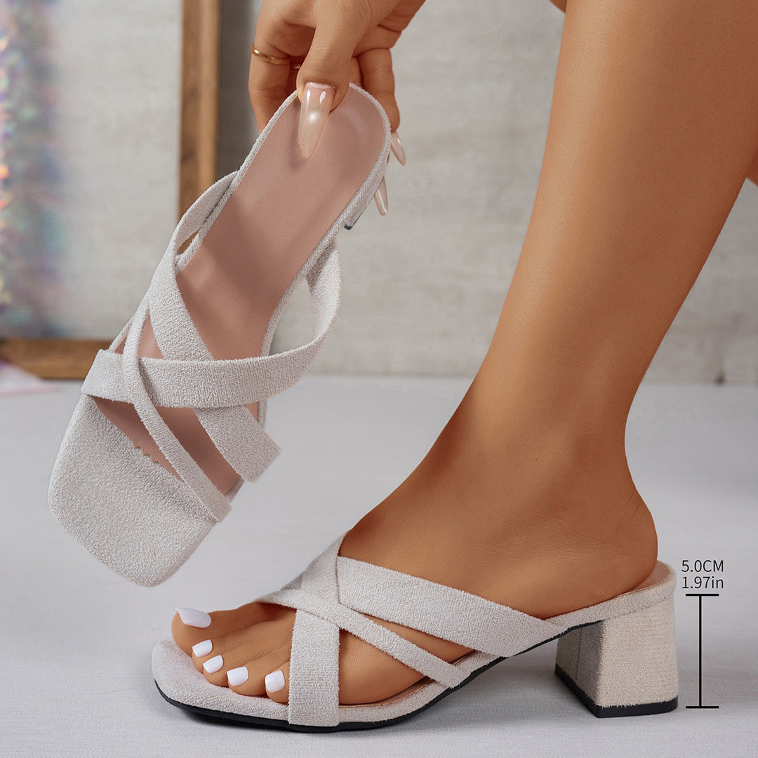 Damen elegante und bequeme Mules mit Blockabsatz Drune