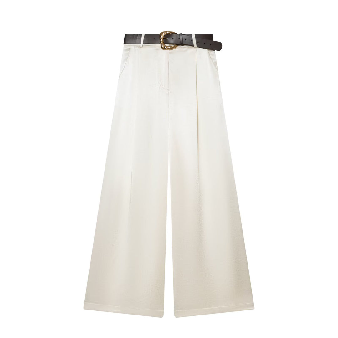 Damen High‑Waist Palazzo‑Hose mit Leoparden‑Print, weitem Bein und Ziergürtel Drune