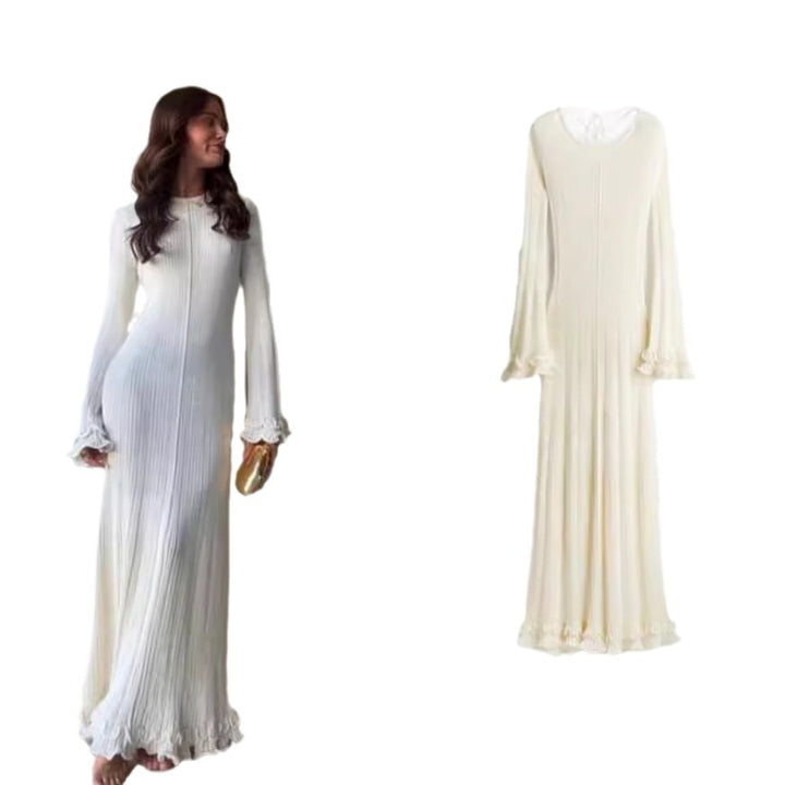Damen Elegantes Strickkleid mit Rüschendetails und langen Ärmeln Drune
