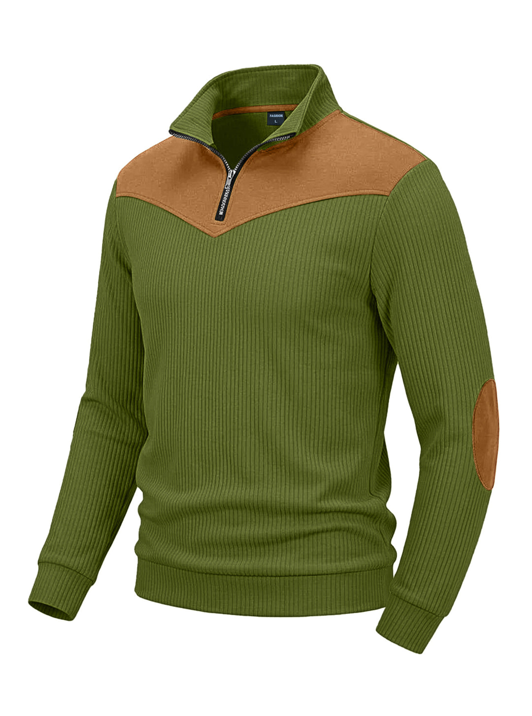 Herren Strickpullover mit Troyerkragen, Rippenstruktur und Ellbogen-Patches Drune