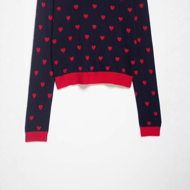 Damen Kurze Strickjacke im Cardigan‑Stil mit Herz‑Jacquard und Reverskragen Drune