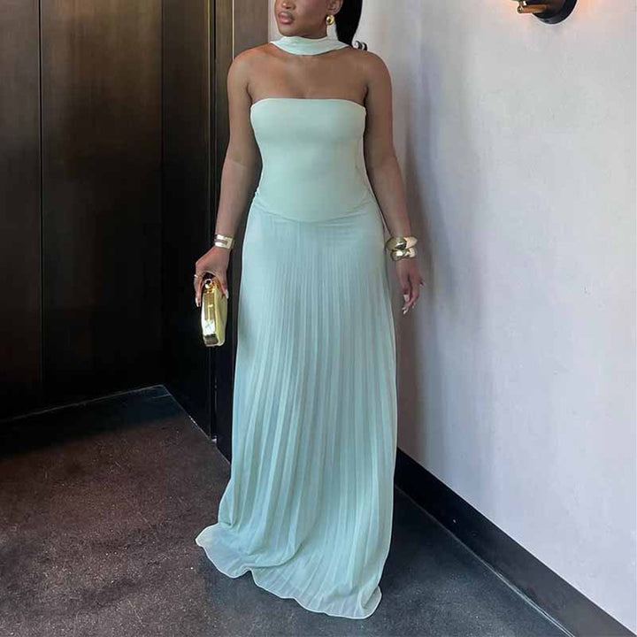 Damen Plissiertes Maxikleid mit elegantem Schulterband und figurschmeichelndem Schnitt Drune