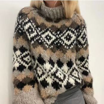 Damen nan kuscheliger Norweger-Strickpullover mit Stehkragen und Oversize-Passform Drune