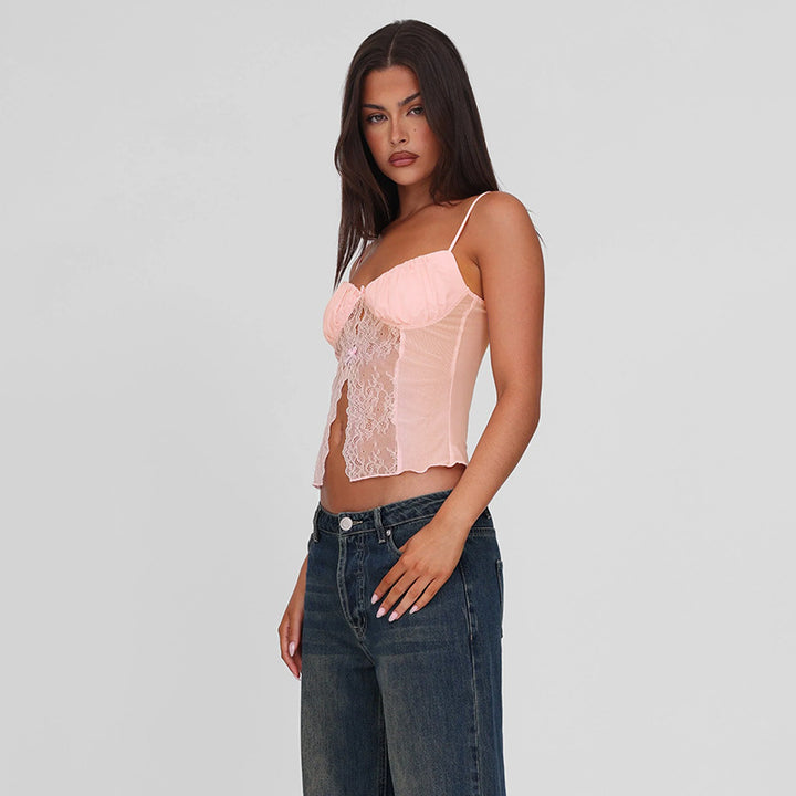 Damen Spitzen-Camisole mit Dekorativen Schleifendetails Drune