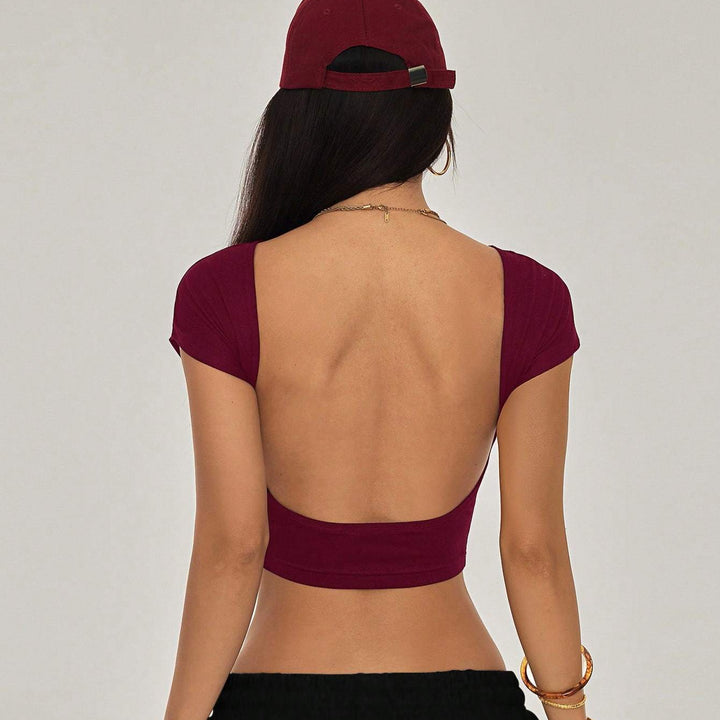 Damen Crop-Top mit breitem Ausschnitt und körperbetontem Schnitt Drune