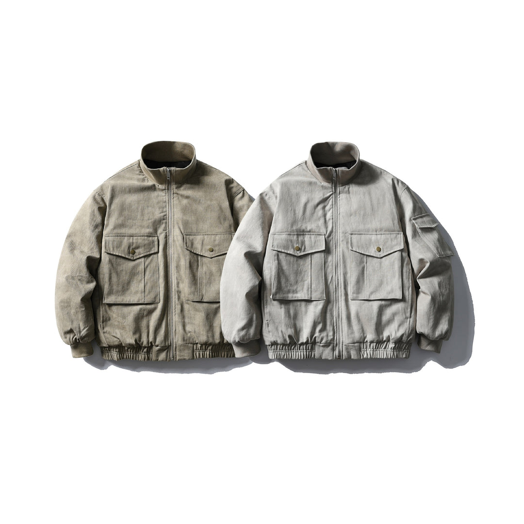 Herren Boxy Utility-Blousonjacke mit Stehkragen, Cargo-Ärmel und aufgesetzten Pattentaschen Drune
