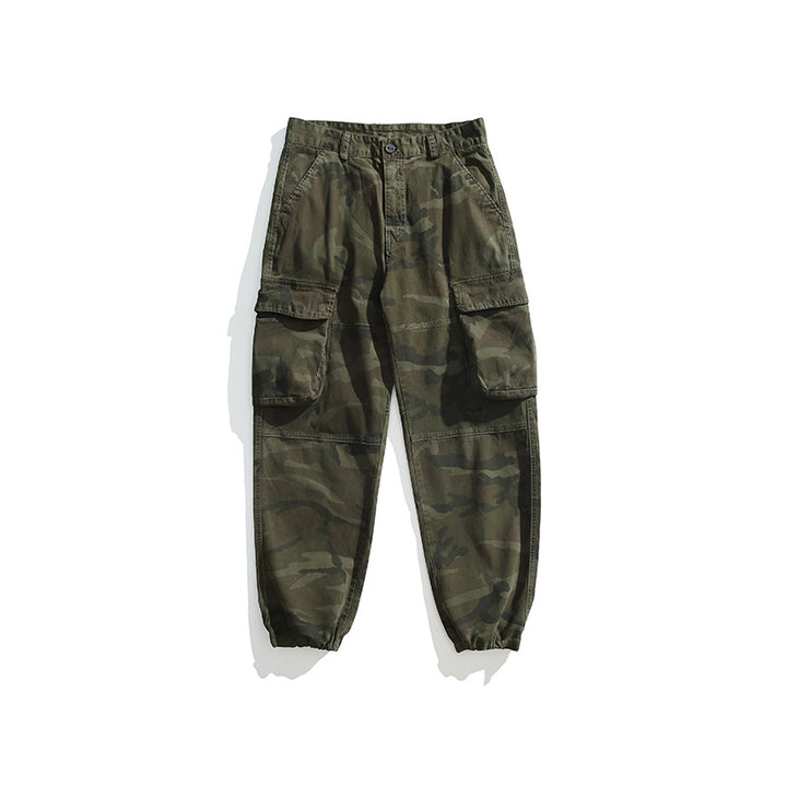 Herren Taktische Cargo-Joggerhose mit elastischem Knöchelabschluss, Mehrfachklapptaschen und Tarnmuster Drune