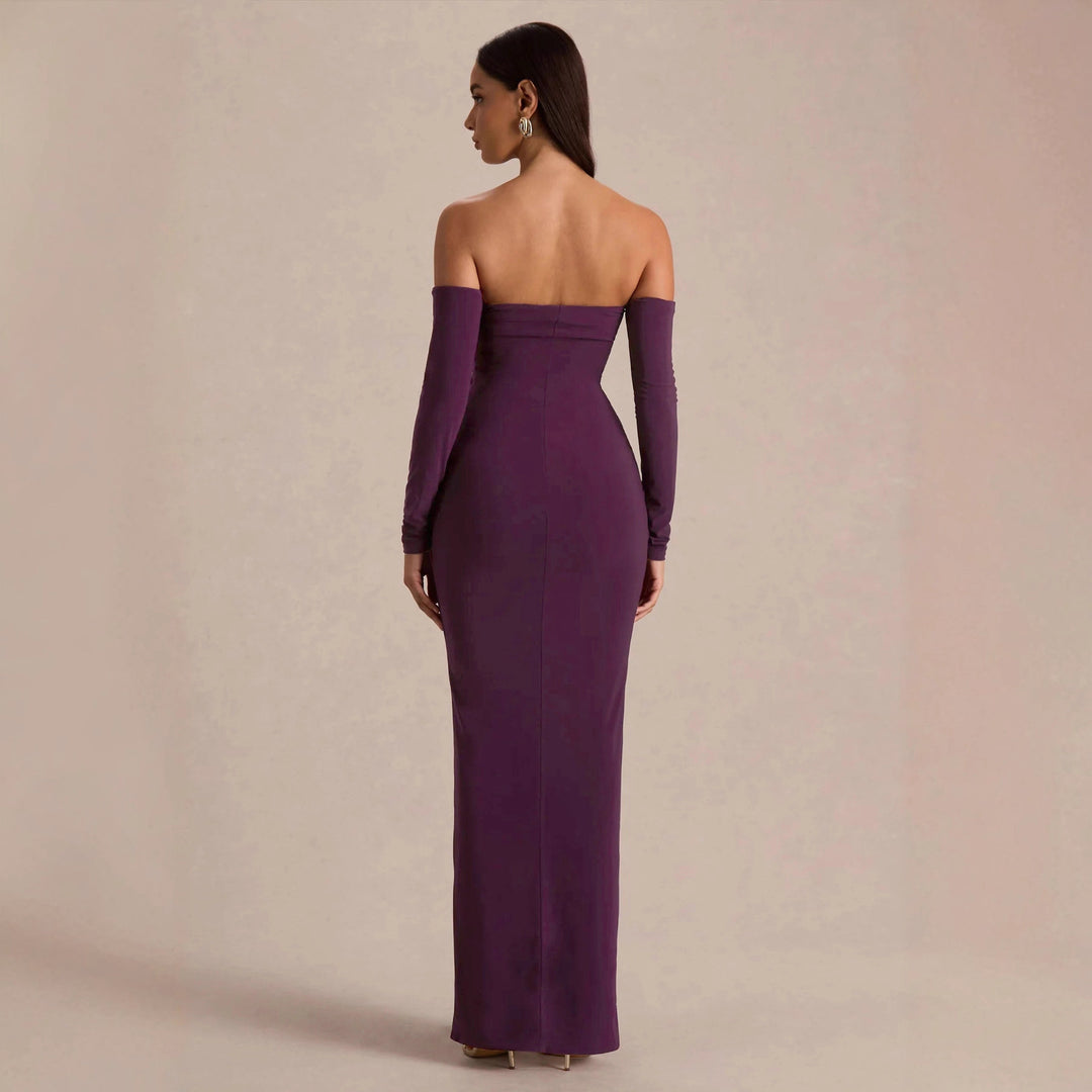 Damen trägerloses Abendkleid mit langen Ärmeln und raffinierten Rüschendetails Drune