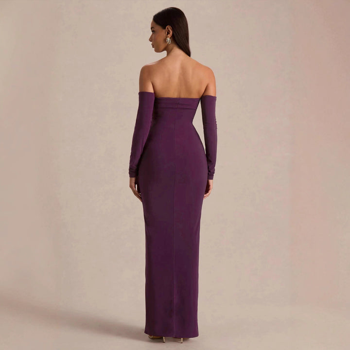 Damen trägerloses Abendkleid mit langen Ärmeln und raffinierten Rüschendetails Drune