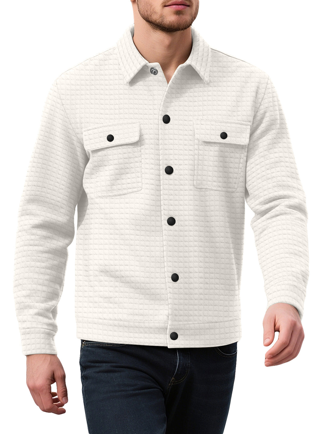 Herren nan gequiltete Hemdjacke im Overshirt-Stil mit Druckknopfleiste und aufgesetzten Brustklappen Drune