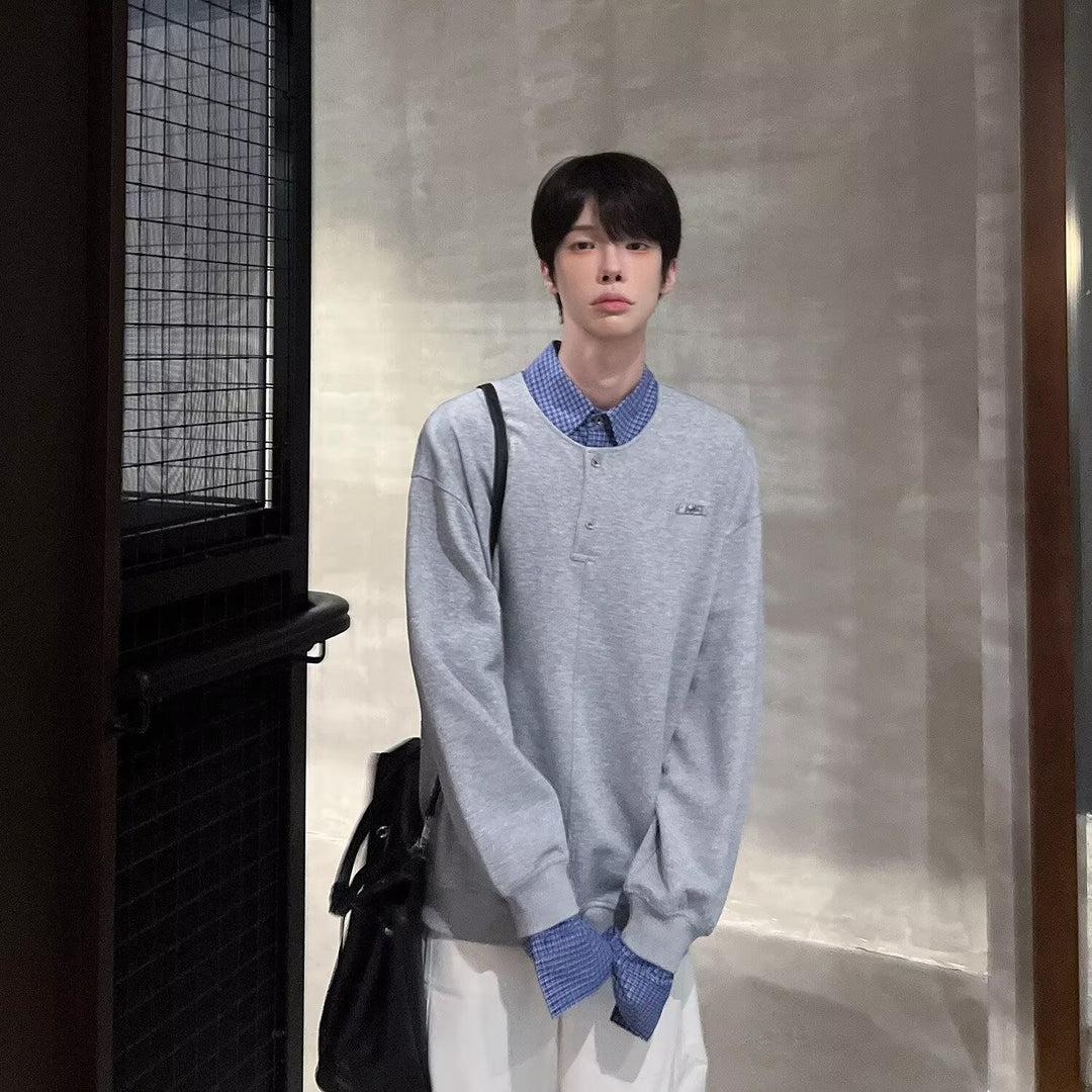 Herren Lässiger Oversized Pullover mit Kragen Drune