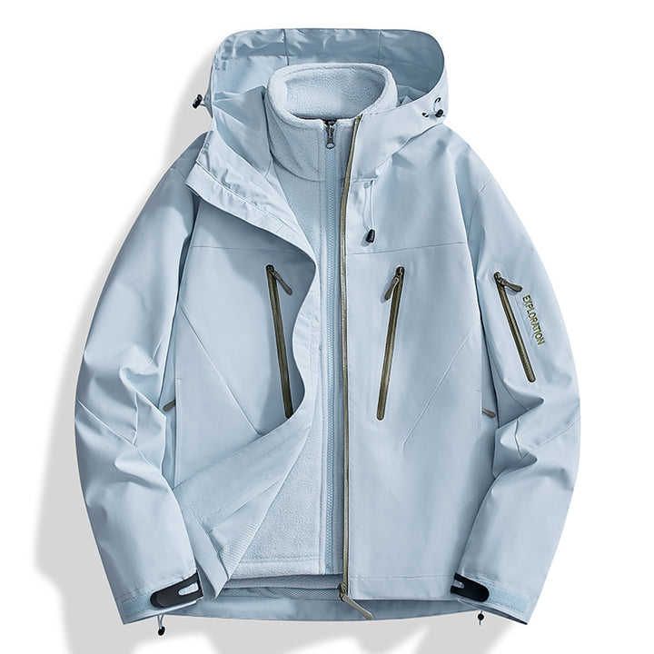 Herren Zwei-in-Eins Softshell-Outdoorjacke mit abnehmbarer Fleece-Innenjacke und wasserdichten Reißverschlüssen Drune
