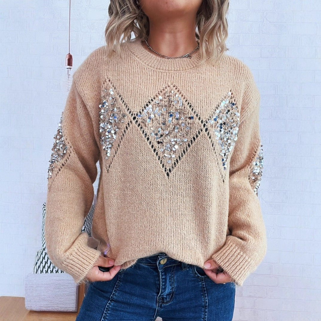 Damen Strickpullover mit glitzernden Applikationen Drune