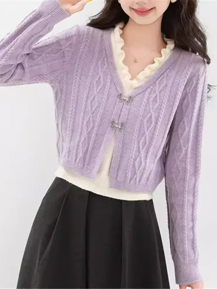 Damen Strickjacke mit V-Ausschnitt Drune