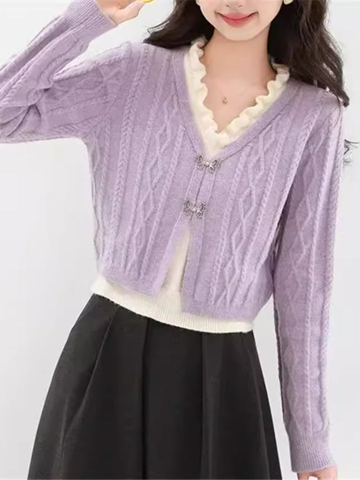 Damen Strickjacke mit V-Ausschnitt Drune