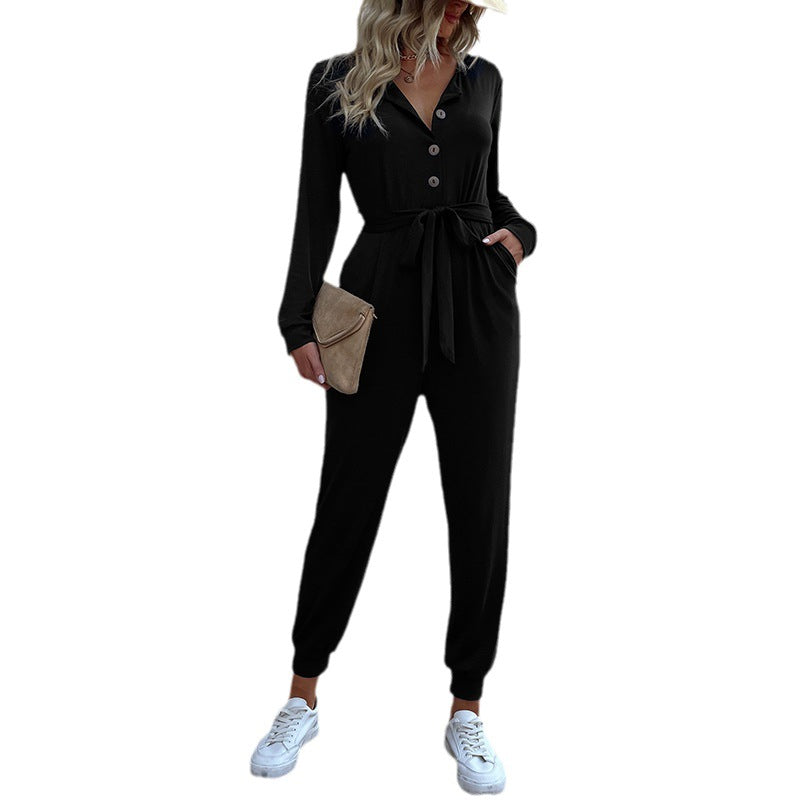 Damen Lässiger Jumpsuit mit Gürtel Drune