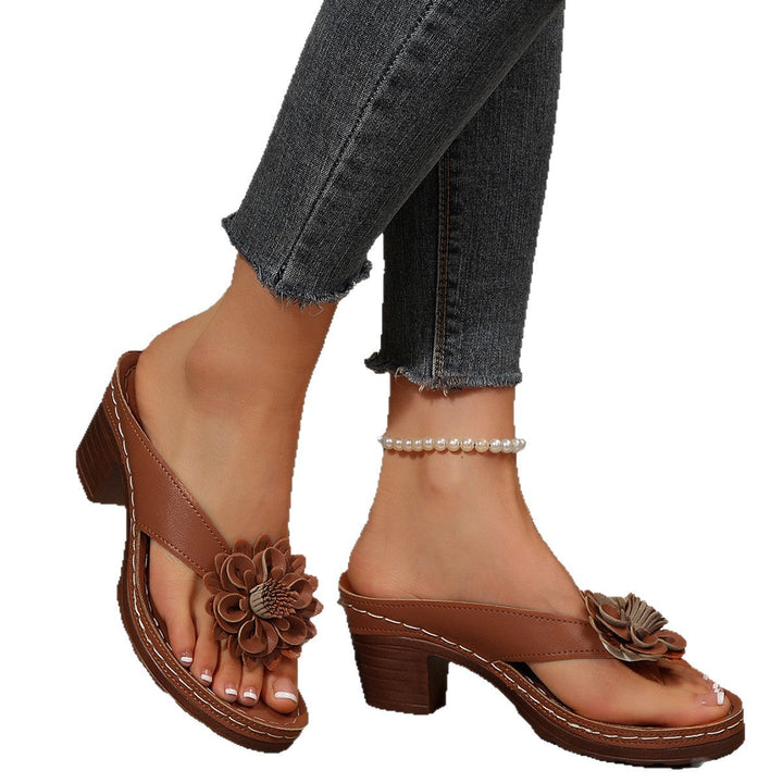Damen komfortable Zehenstegsandalen mit floralem Dekor und rutschfester Sohle Drune