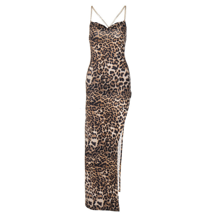 Damen Maxikleid mit tiefem Schlitz und animalischem Muster Drune