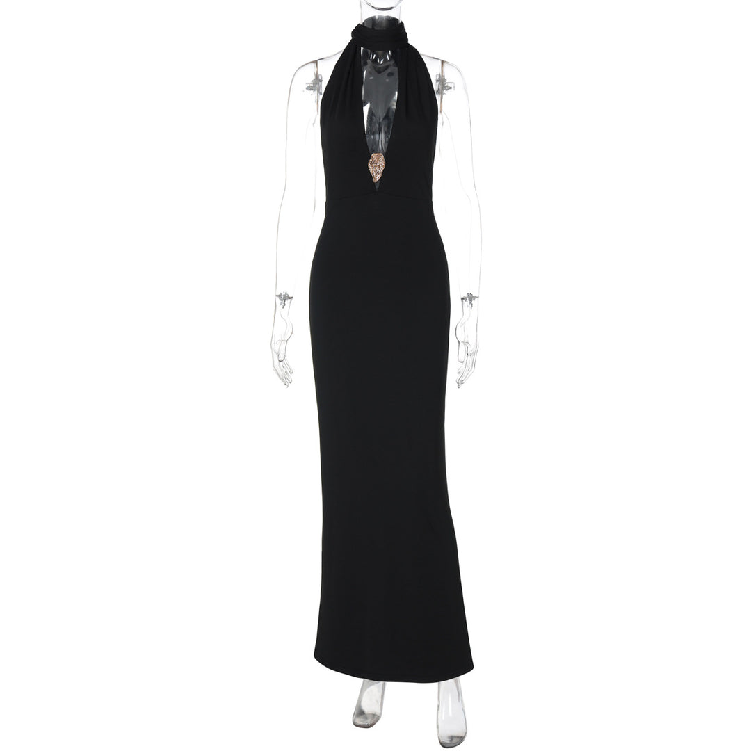 Damen Elegantes Halter-Maxikleid mit verführerischem Ausschnitt Drune