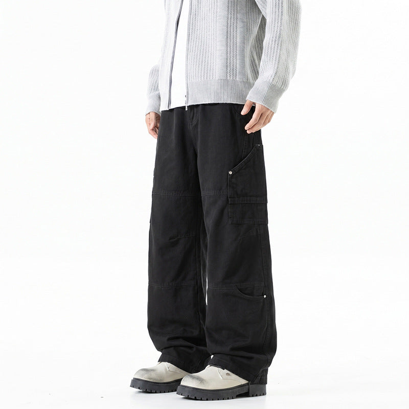 Damen Weite Utility-Cargo-Hose mit elastischem Bund, Multifunktionstaschen und Workwear-Details Drune