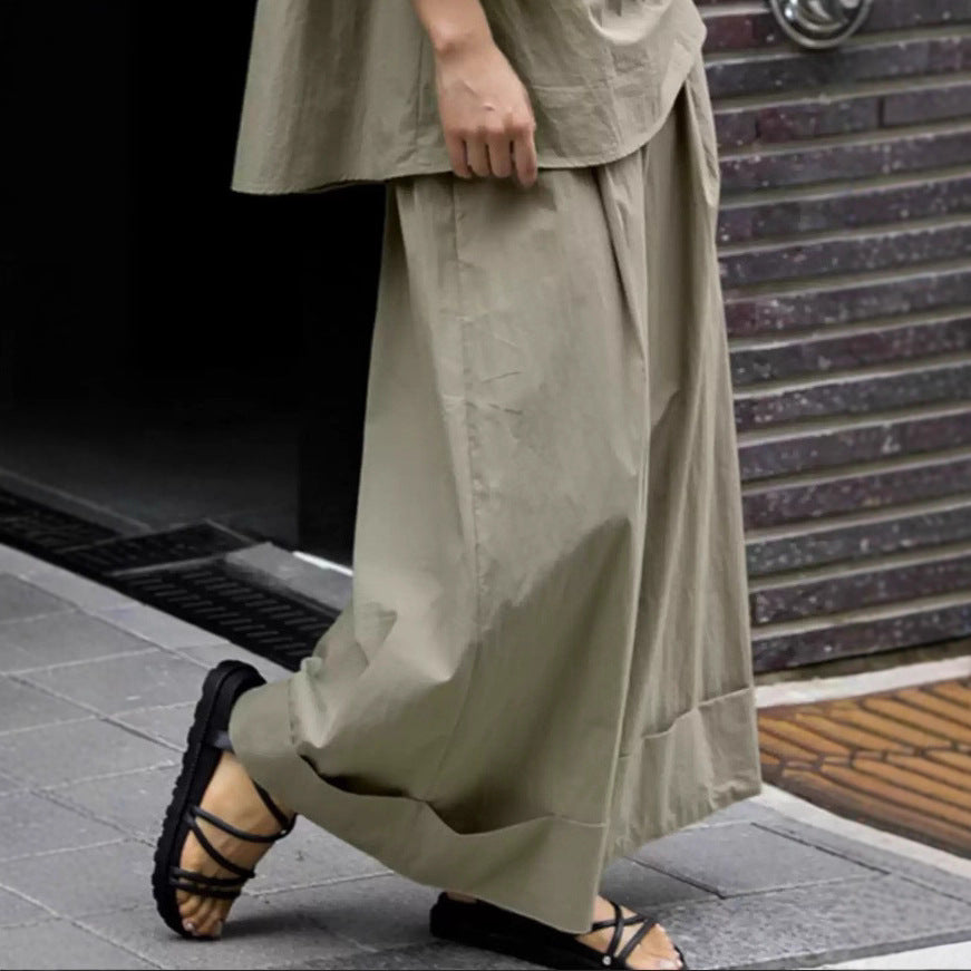 Damen Weite Palazzo-Hose mit hohem Bund und breitem Saum Drune