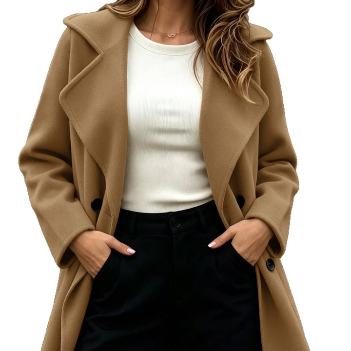 Damen Doppelreihiger Wollmantel mit Oversize-Revers Drune