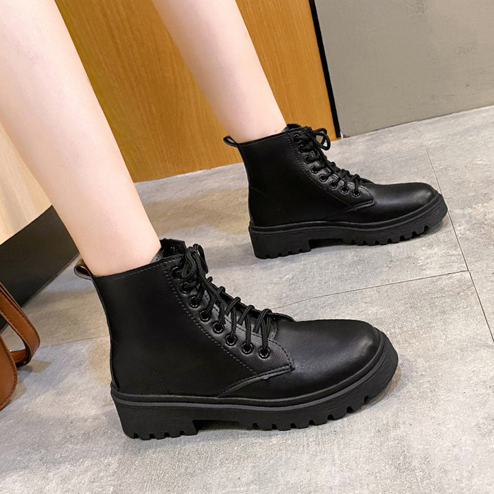 Damen Schnür-Biker-Ankleboots mit Plateau-Profilebene Drune