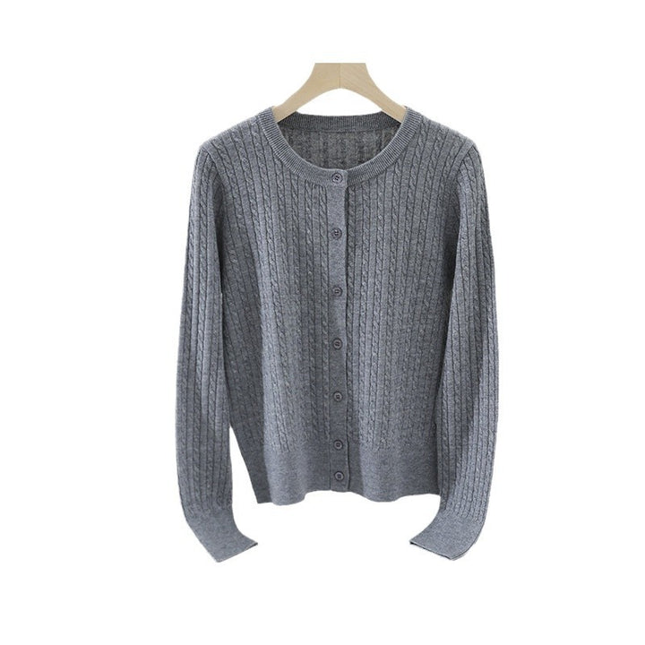Damen Feiner Zopfmuster-Cardigan mit Rundhals und durchgehender Knopfleiste Drune