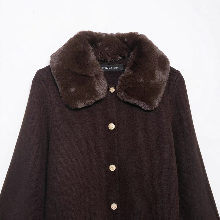 Damen Kurzgeschnittener Strickcardigan mit abnehmbarem Faux‑Fur‑Kragen Drune