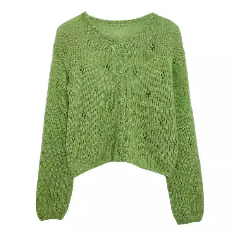 Damen Strickjacke mit filigranem Blütenmuster und eleganten Knöpfen Drune