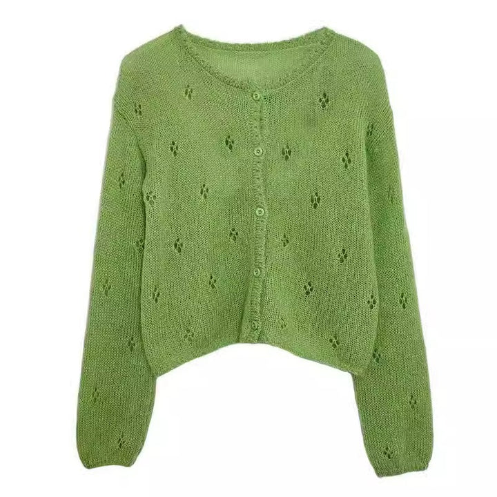 Damen Strickjacke mit filigranem Blütenmuster und eleganten Knöpfen Drune
