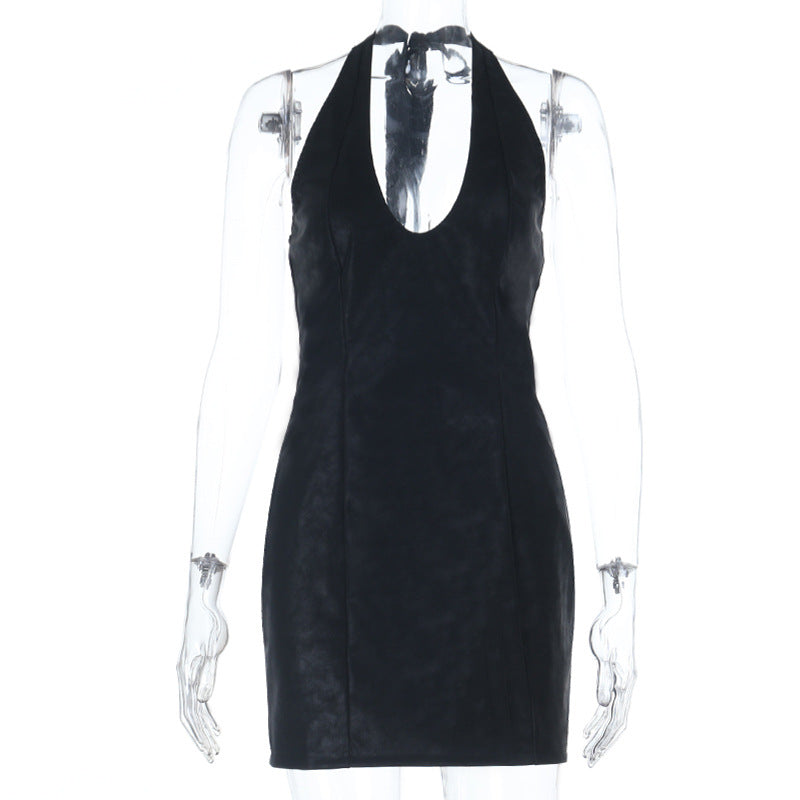 Damen Elegantes Modisches Abendkleid mit tiefem V-Ausschnitt und Halterdesign Drune