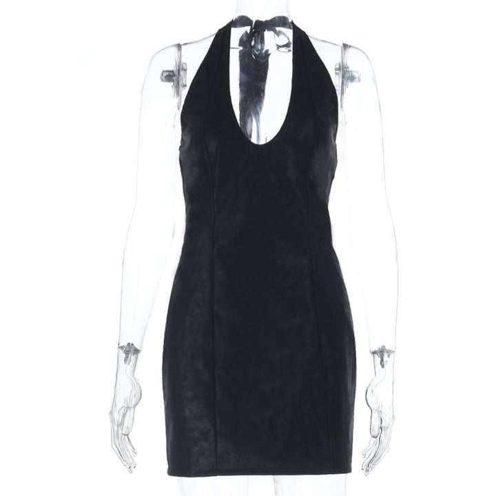 Damen Elegantes Modisches Abendkleid mit tiefem V-Ausschnitt und Halterdesign Drune